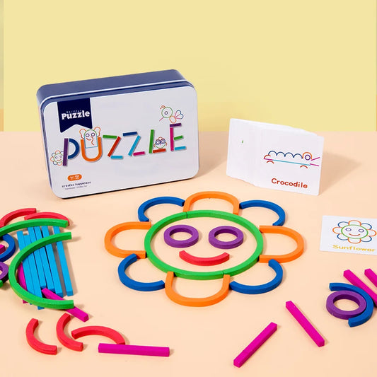 Puzzle créatif en bois avec bâtons et anneaux Montessori, jouets de correspondance des formes et des couleurs, éducatif précoce pour la motricité fine