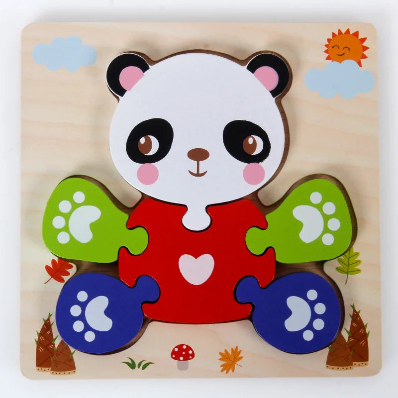 Puzzle Montessori en bois pour bébé, dessin animé, animaux