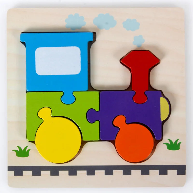 Puzzle Montessori en bois pour bébé, dessin animé, animaux