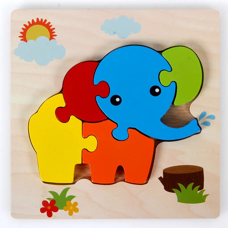 Puzzle Montessori en bois pour bébé, dessin animé, animaux