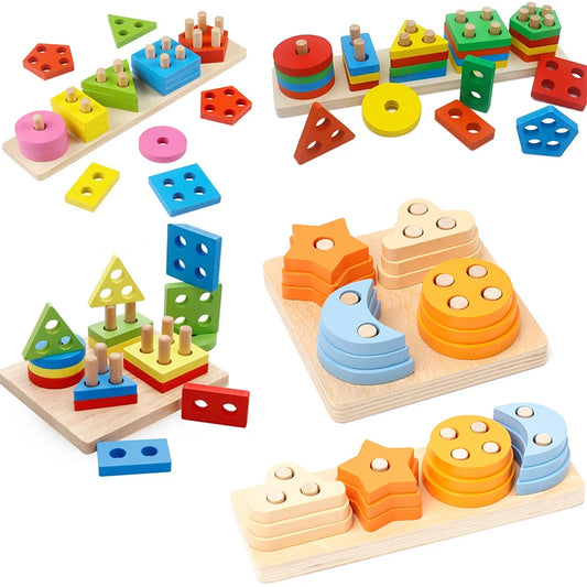 Jouets éducatifs en bois Montessori pour enfants, puzzle de formes et de couleurs, jouets empilables géométriques