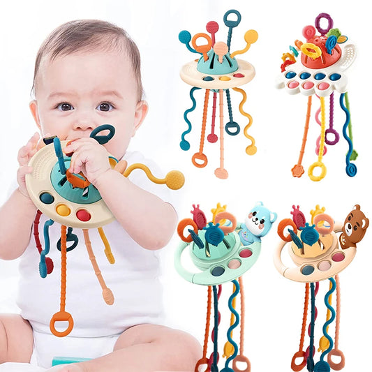 Jouets Montessori pour bébé, jouets sensoriels à tirer sur ficelle, jouets en silicone pour bébé de 6 à 12 mois, jouets d'activité de dentition pour enfants, jouets éducatifs