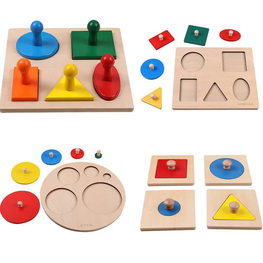 Jouets de puzzle Montessori en bois formes géométriques apprentissage coloré