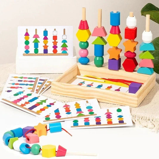 Jouets en bois Montessori, jeu de puzzle de correspondance des couleurs et des formes perles colorées cognition des couleurs, jouets éducatifs