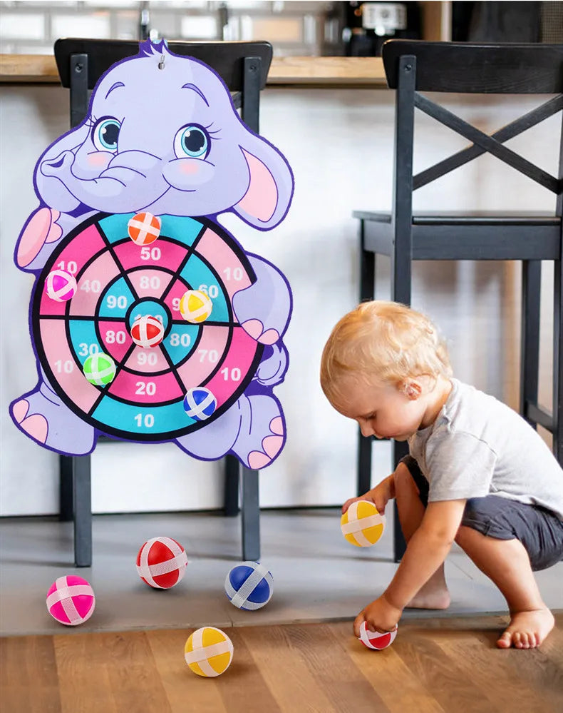 Planche de fléchettes d'animaux de dessin animé pour enfants, boules collante, jouet éducatif interactif montessori