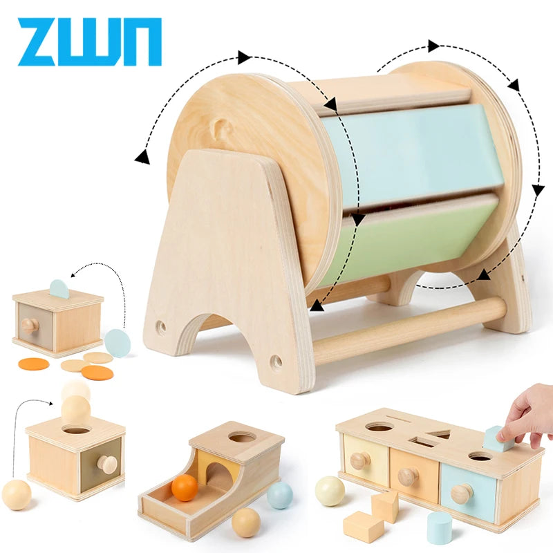 Jouets en bois Montessori pour bébé, boîte cible, tambour roulant, couleur, forme, correspondance cognitive, éducatif, sensoriel, aide pédagogique pour bébé