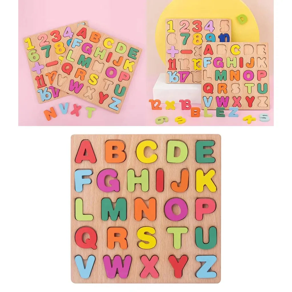 Puzzle en bois Montessori 3D lettres de l'alphabet, de correspondance des chiffres, éducatif