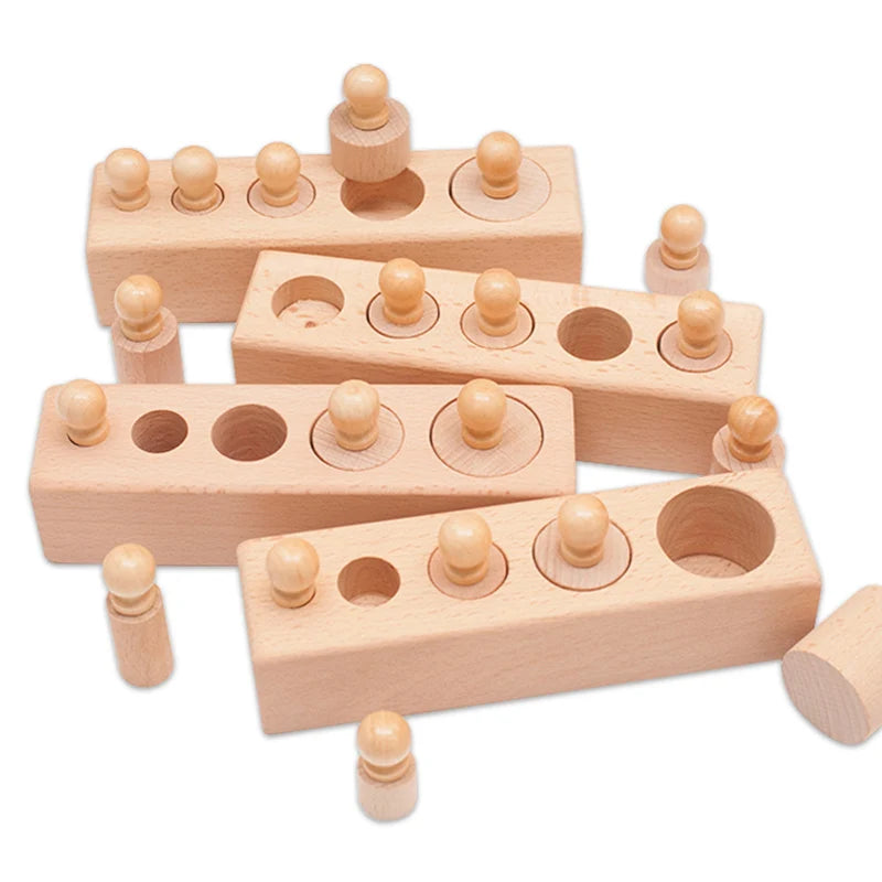 Jouets sensoriels de développement de douille cylindrique à bouton Montessori en bois