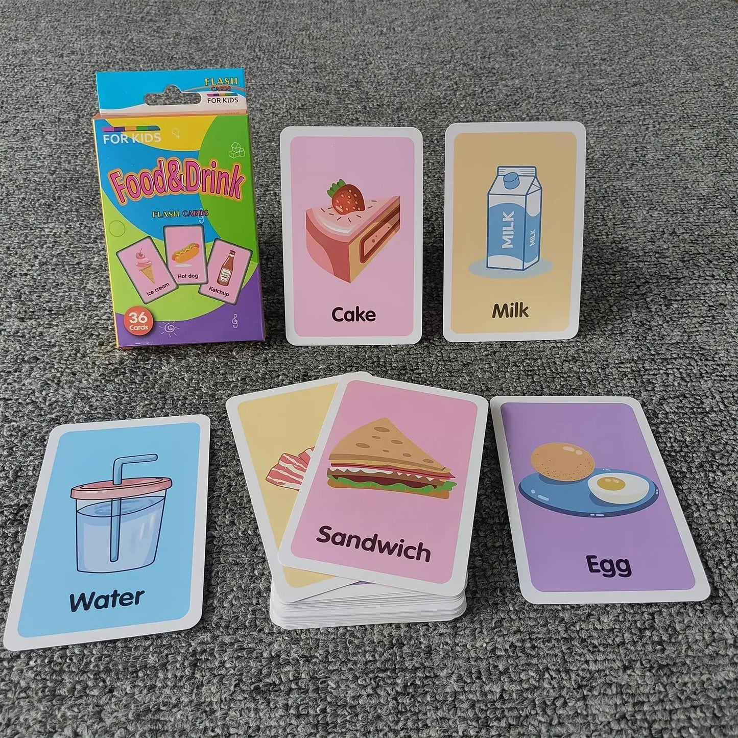 36 Cartes Cognitives pour Bébé, Cartes de Vocabulaire en Anglais, Cartes de Stimulation Visuelle, Animaux, Fruits, Lettres, Jeux Cartes d'images Enfants Jouets d'apprentissage éducatifs