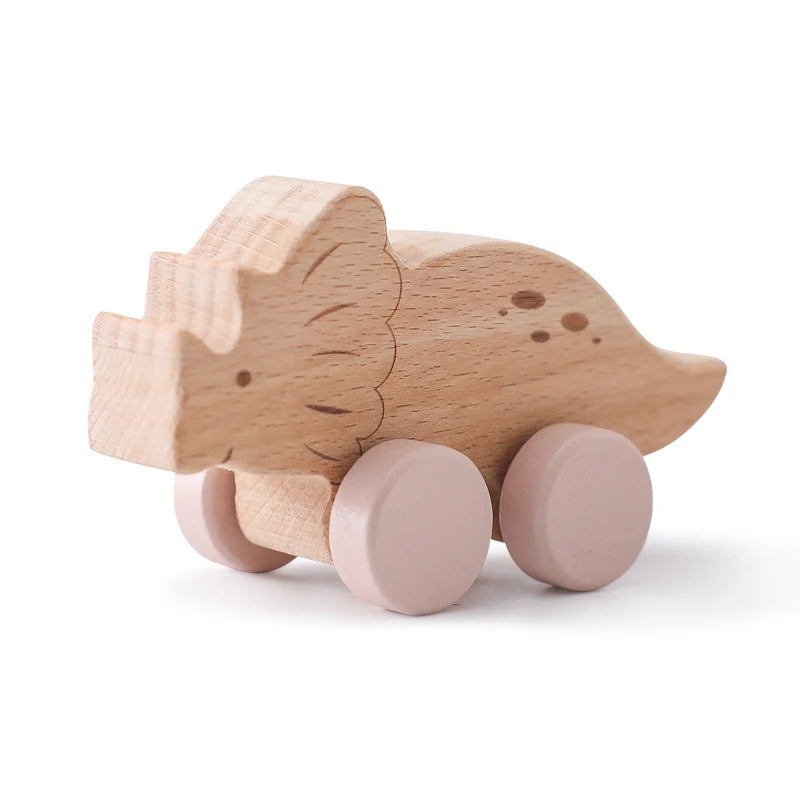 Jouets de voiture en bois pour bébé en hêtre en bois de hêtre, dessin animé de dinosaure, anneau de dentition, jouets éducatifs Montessori pour enfants, jouets de dentition pour bébé