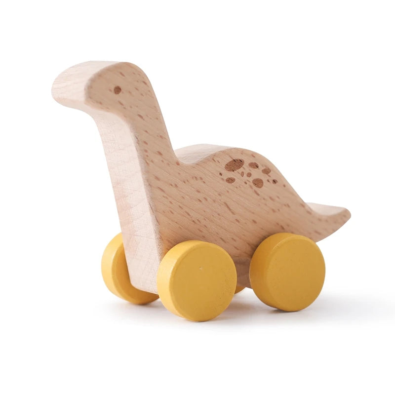 Jouets de voiture en bois pour bébé en hêtre en bois de hêtre, dessin animé de dinosaure, anneau de dentition, jouets éducatifs Montessori pour enfants, jouets de dentition pour bébé