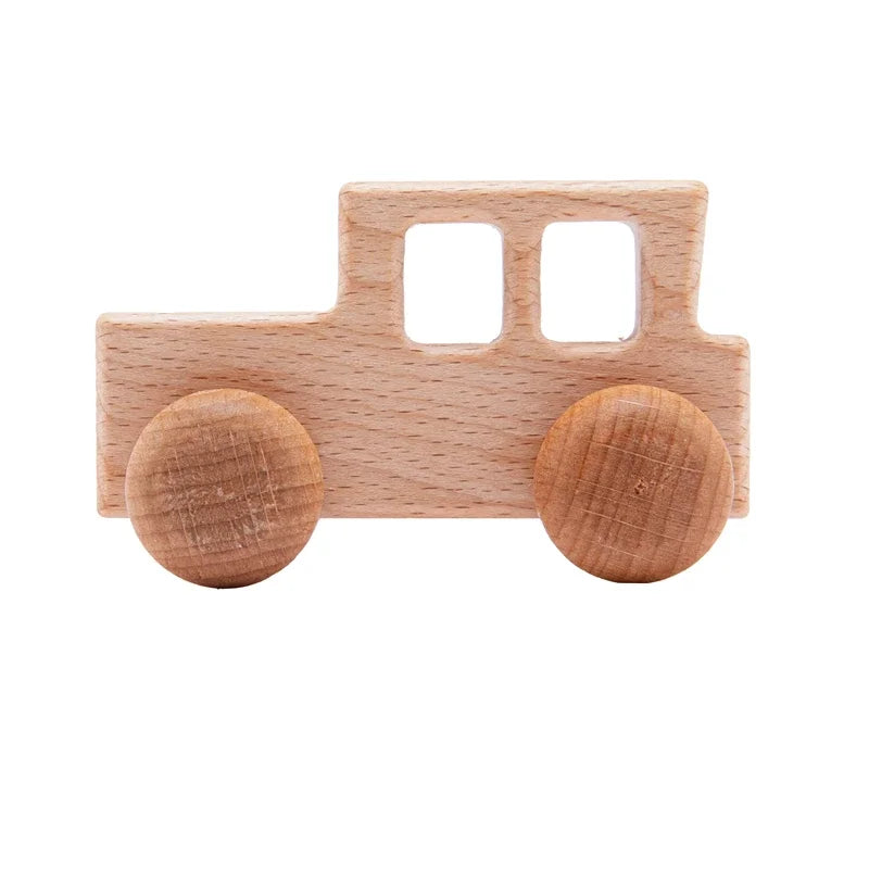 Jouets de voiture en bois pour bébé en hêtre en bois de hêtre, dessin animé de dinosaure, anneau de dentition, jouets éducatifs Montessori pour enfants, jouets de dentition pour bébé