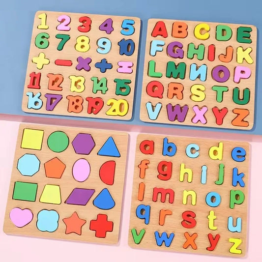 Puzzle en bois Montessori 3D lettres de l'alphabet, de correspondance des chiffres, éducatif