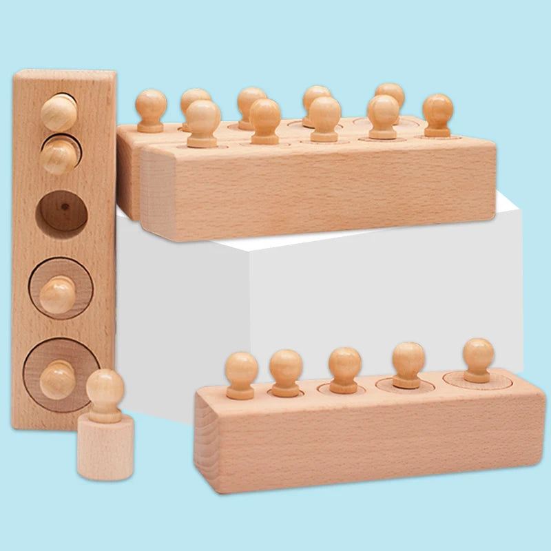 Jouets sensoriels de développement de douille cylindrique à bouton Montessori en bois