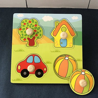 Puzzle Montessori en bois pour bébé, dessin animé, animaux