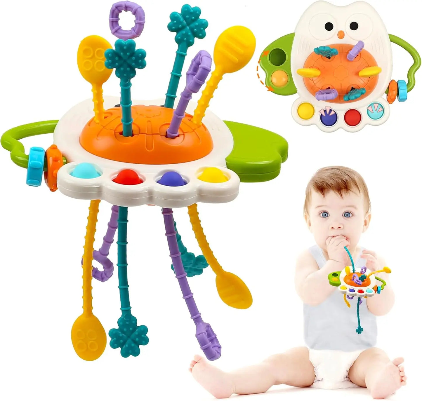 Jouets Montessori pour bébé, jouets sensoriels à tirer sur ficelle, jouets en silicone pour bébé de 6 à 12 mois, jouets d'activité de dentition pour enfants, jouets éducatifs