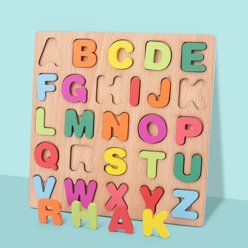 Puzzle en bois Montessori 3D lettres de l'alphabet, de correspondance des chiffres, éducatif