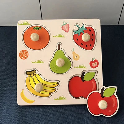 Puzzle Montessori en bois pour bébé, dessin animé, animaux