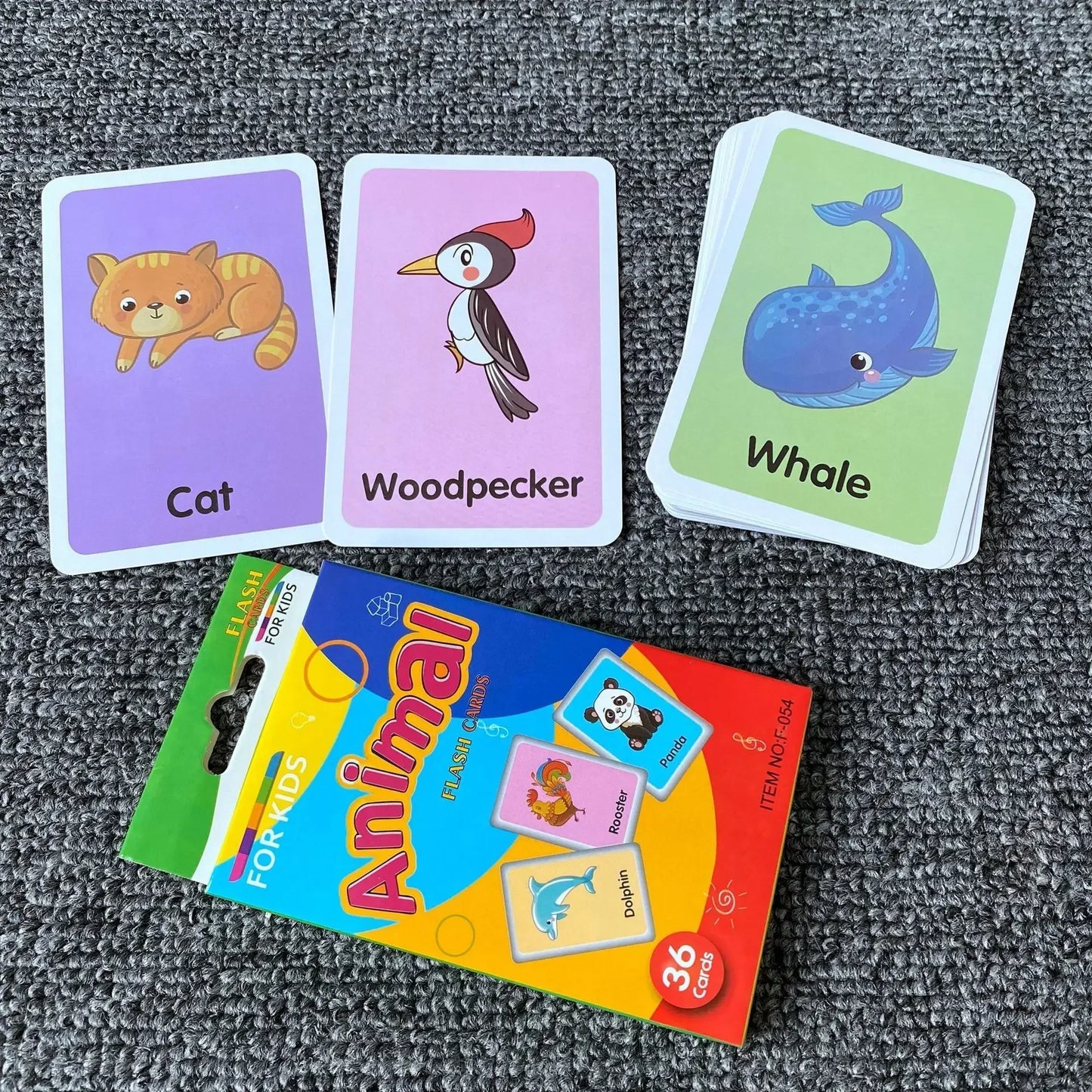 36 Cartes Cognitives pour Bébé, Cartes de Vocabulaire en Anglais, Cartes de Stimulation Visuelle, Animaux, Fruits, Lettres, Jeux Cartes d'images Enfants Jouets d'apprentissage éducatifs