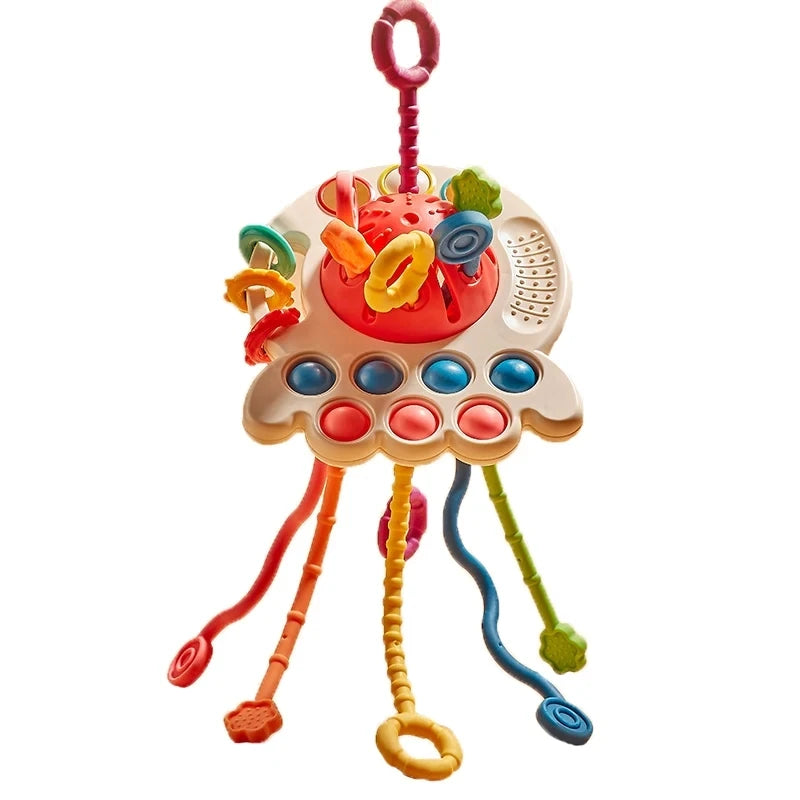 Jouets Montessori pour bébé, jouets sensoriels à tirer sur ficelle, jouets en silicone pour bébé de 6 à 12 mois, jouets d'activité de dentition pour enfants, jouets éducatifs