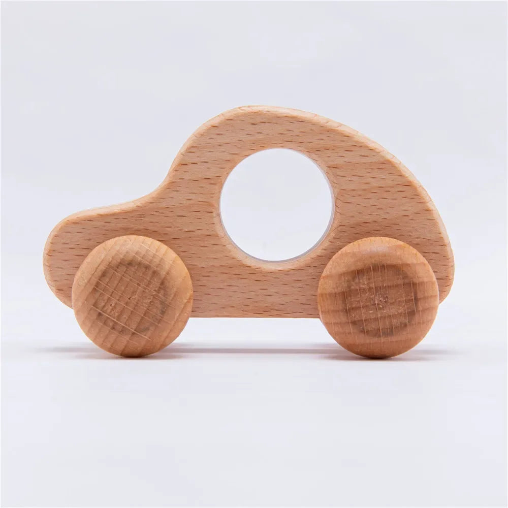 Jouets de voiture en bois pour bébé en hêtre en bois de hêtre, dessin animé de dinosaure, anneau de dentition, jouets éducatifs Montessori pour enfants, jouets de dentition pour bébé