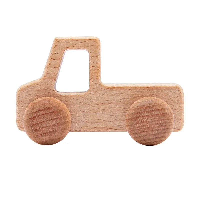 Jouets de voiture en bois pour bébé en hêtre en bois de hêtre, dessin animé de dinosaure, anneau de dentition, jouets éducatifs Montessori pour enfants, jouets de dentition pour bébé