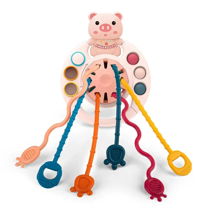 Jouets Montessori pour bébé, jouets sensoriels à tirer sur ficelle, jouets en silicone pour bébé de 6 à 12 mois, jouets d'activité de dentition pour enfants, jouets éducatifs