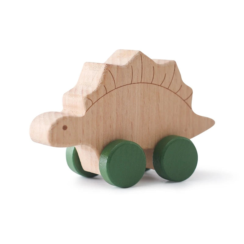 Jouets de voiture en bois pour bébé en hêtre en bois de hêtre, dessin animé de dinosaure, anneau de dentition, jouets éducatifs Montessori pour enfants, jouets de dentition pour bébé