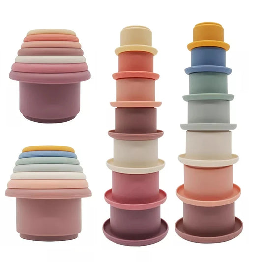 Gobelets empilables en silicone, bloc de construction montessori