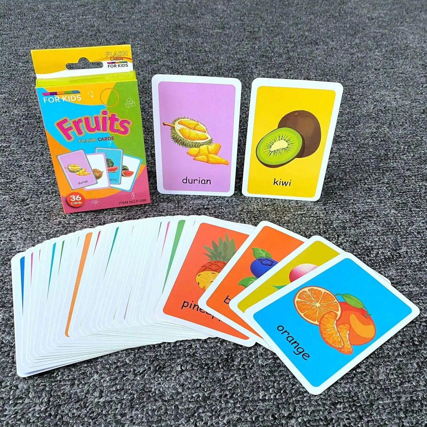 36 Cartes Cognitives pour Bébé, Cartes de Vocabulaire en Anglais, Cartes de Stimulation Visuelle, Animaux, Fruits, Lettres, Jeux Cartes d'images Enfants Jouets d'apprentissage éducatifs