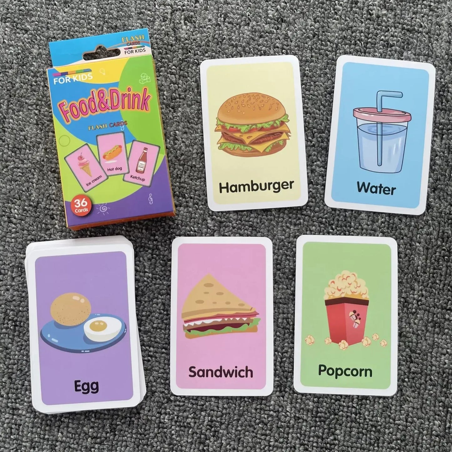 36 Cartes Cognitives pour Bébé, Cartes de Vocabulaire en Anglais, Cartes de Stimulation Visuelle, Animaux, Fruits, Lettres, Jeux Cartes d'images Enfants Jouets d'apprentissage éducatifs